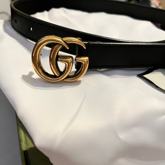 Leather belt with Double G buckle - Picture 1 of 4